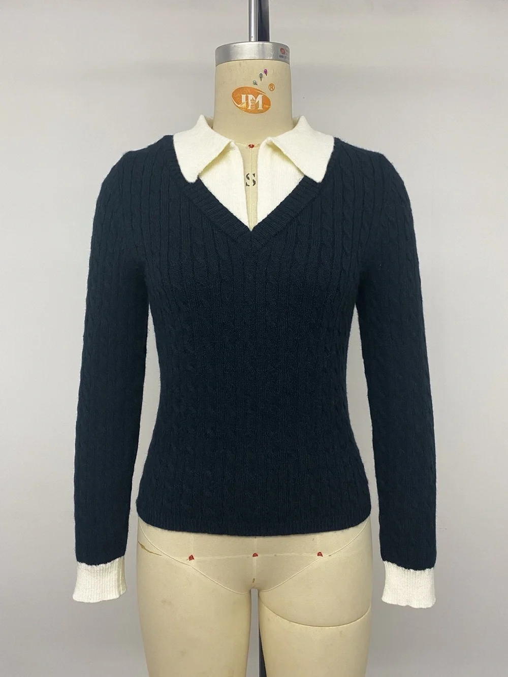 Cable Knit Contrast Collar Sweater